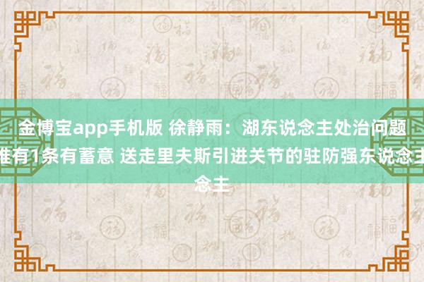 金博宝app手机版 徐静雨：湖东说念主处治问题唯有1条有蓄意 送走里夫斯引进关节的驻防强东说念主