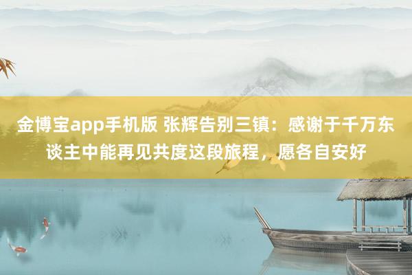 金博宝app手机版 张辉告别三镇：感谢于千万东谈主中能再见共度这段旅程，愿各自安好