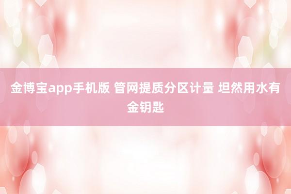 金博宝app手机版 管网提质分区计量 坦然用水有金钥匙
