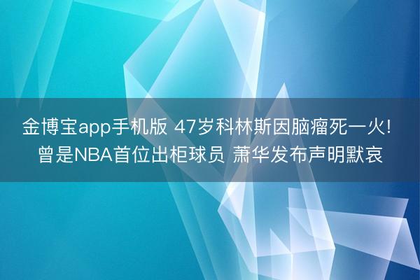 金博宝app手机版 47岁科林斯因脑瘤死一火! 曾是NBA首位出柜球员 萧华发布声明默哀