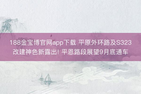 188金宝博官网app下载 平原外环路及S323改建神色新露出! 平恩路段展望9月底通车