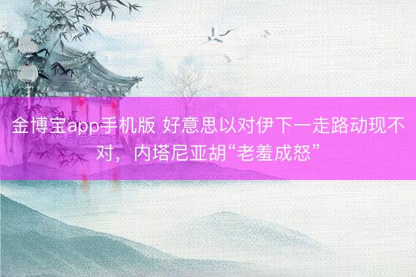 金博宝app手机版 好意思以对伊下一走路动现不对,内塔尼亚胡“老羞成怒”