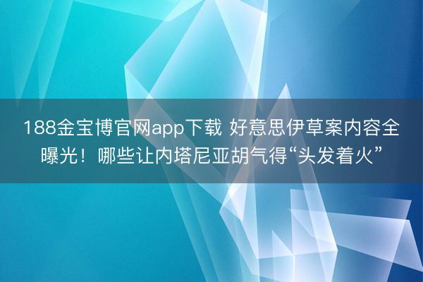 188金宝博官网app下载 好意思伊草案内容全曝光!哪些让内塔尼亚胡气得“头发着火”