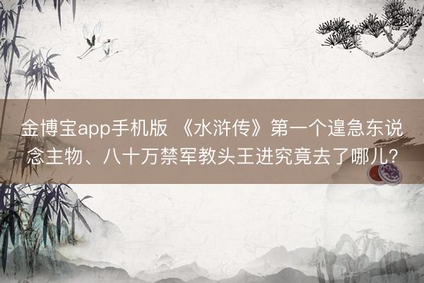 金博宝app手机版 《水浒传》第一个遑急东说念主物、八十万禁军教头王进究竟去了哪儿？