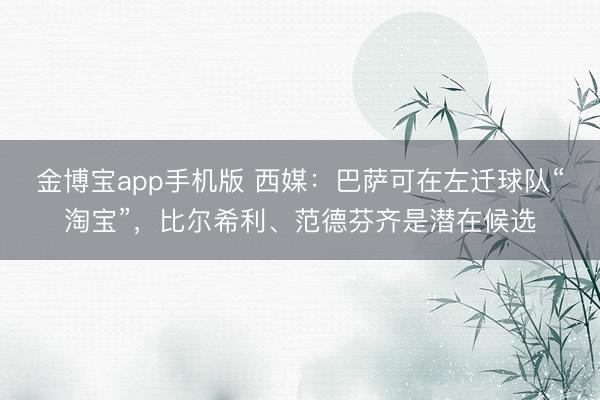 金博宝app手机版 西媒:巴萨可在左迁球队“淘宝”,比尔希利、范德芬齐是潜在候选