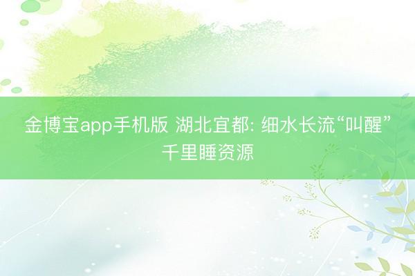 金博宝app手机版 湖北宜都: 细水长流“叫醒”千里睡资源
