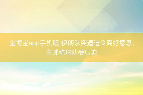 金博宝app手机版 伊朗队突遭迫令离好意思，主帅称球队受压迫