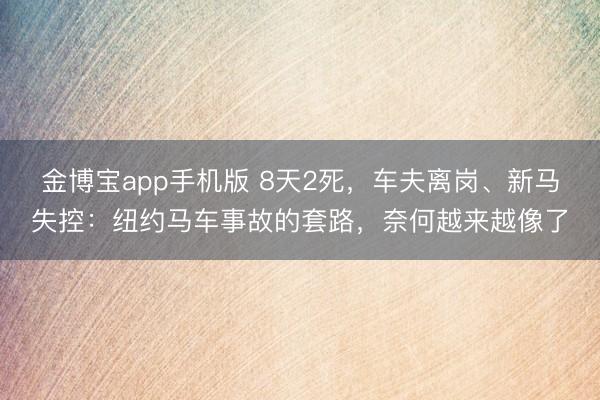 金博宝app手机版 8天2死,车夫离岗、新马失控:纽约马车事故的套路,奈何越来越像了